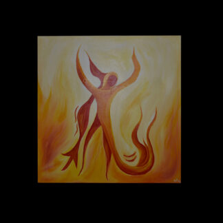 Schilderij 1x1 meter vlammende vuurvrouw