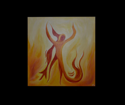 Schilderij 1x1 meter vlammende vuurvrouw
