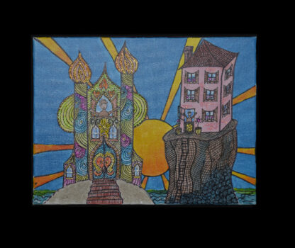 Schilderijen tweeluik 40x50cm een wijs man bouwde zijn huis op de rots
