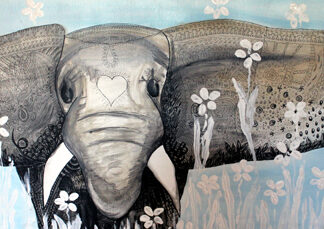 Schilderij 40x80cm Olifant met stromingsbeelden