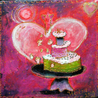 schilderijtje 20x20cm vrolijk taartje